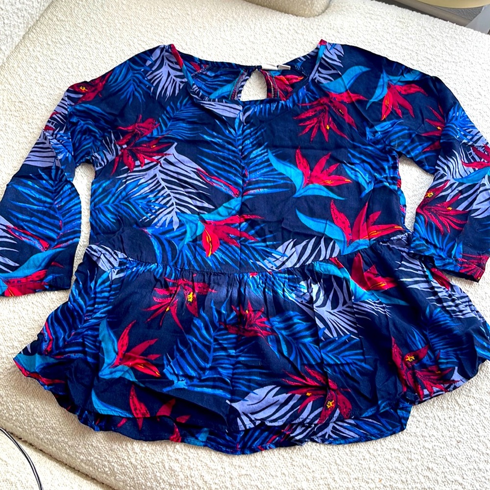 Roxy high low tropical blouse 3/4 sleeve extra small
